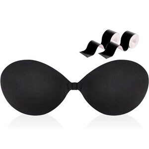 Women's Sticky Bra + Nipple Covers + Boob Tapes + Gift Box - Black B (34A)